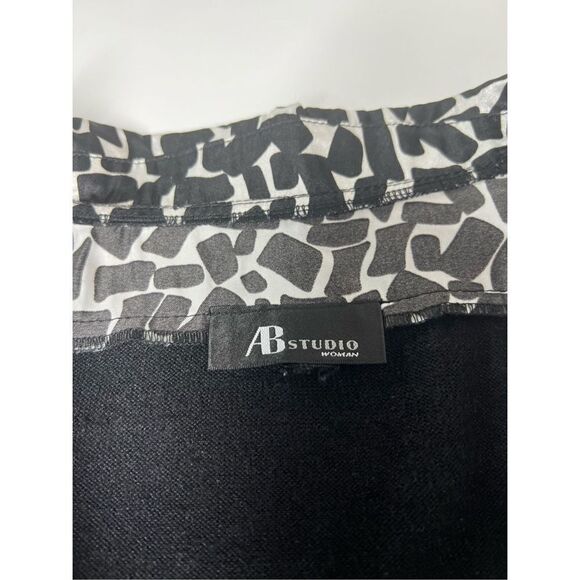 AB Studio Silk Print Trim 3/4 Sleeve Black White Sweater Size 3XL - Picture 6 of 11